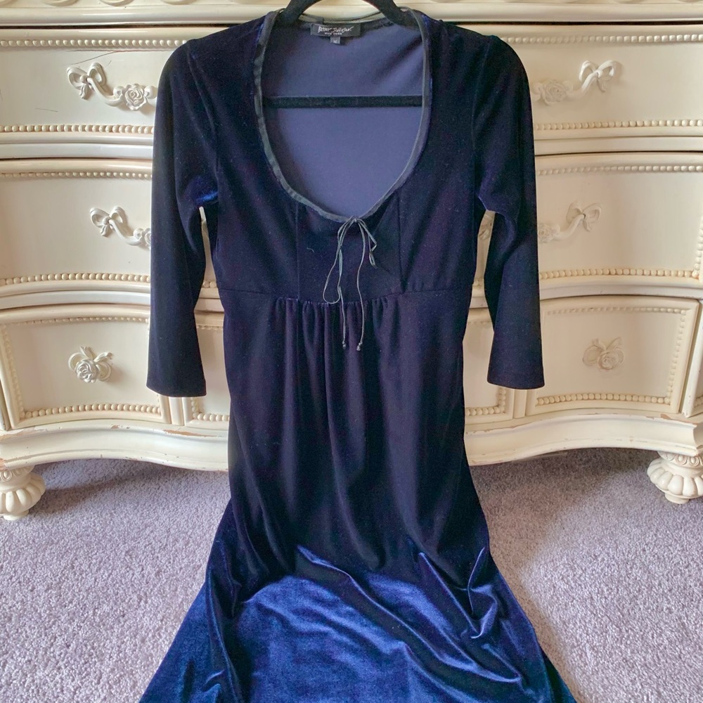 Vintage Betsey Johnson Navy Blue Velvet Dress